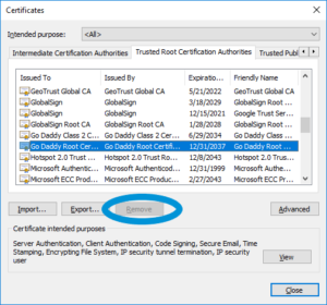 delete mumble certificate on server
